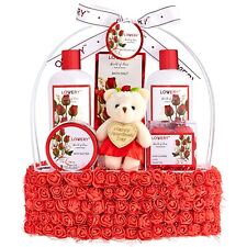 Spa Gift Basket for Women – Red Rose Scented in Floral Handmade Spa Gift Basket